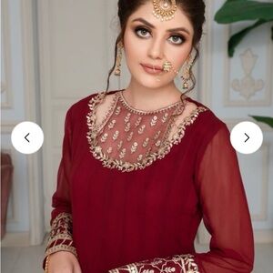 Beautiful Pakistani Indian Elegant Burgundy Evening Gown Maxi dress
